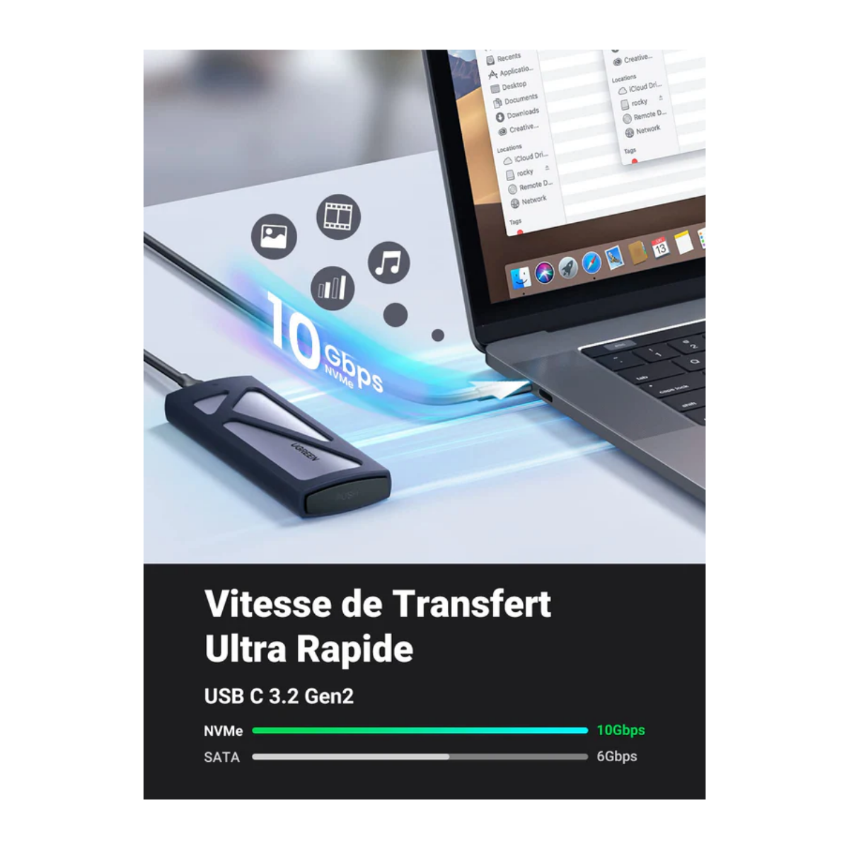 Boîtier SSD NVMe UGREEN – 10 Gbps USB 3.2
