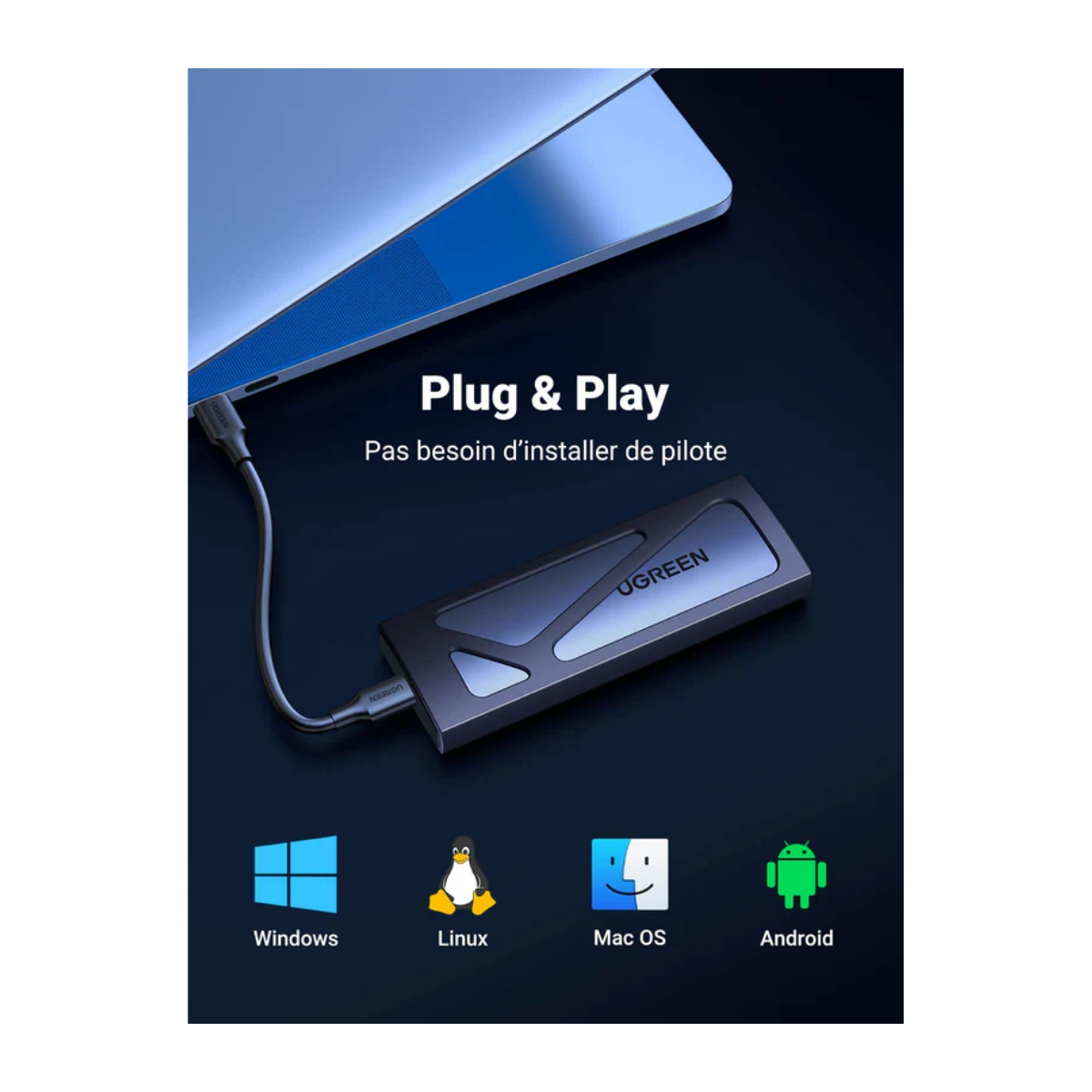 Boîtier SSD NVMe UGREEN – 10 Gbps USB 3.2