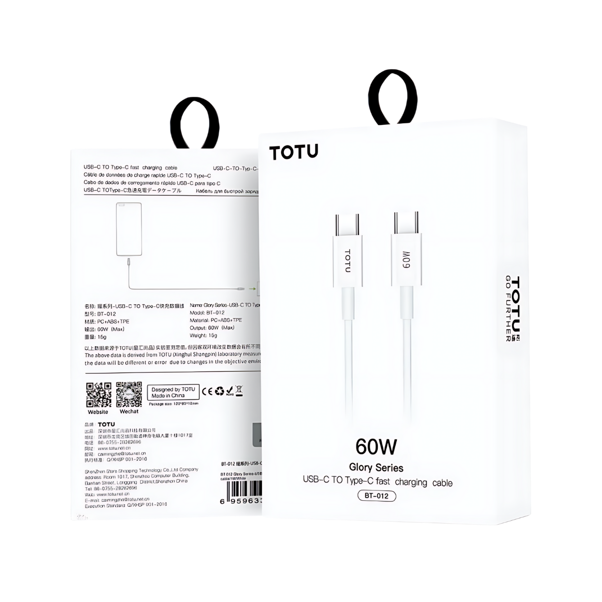 Câble USB-C vers USB-C 60W 1M Blanc TOTU