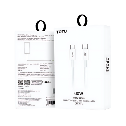 Câble USB-C vers USB-C 60W 1M Blanc TOTU