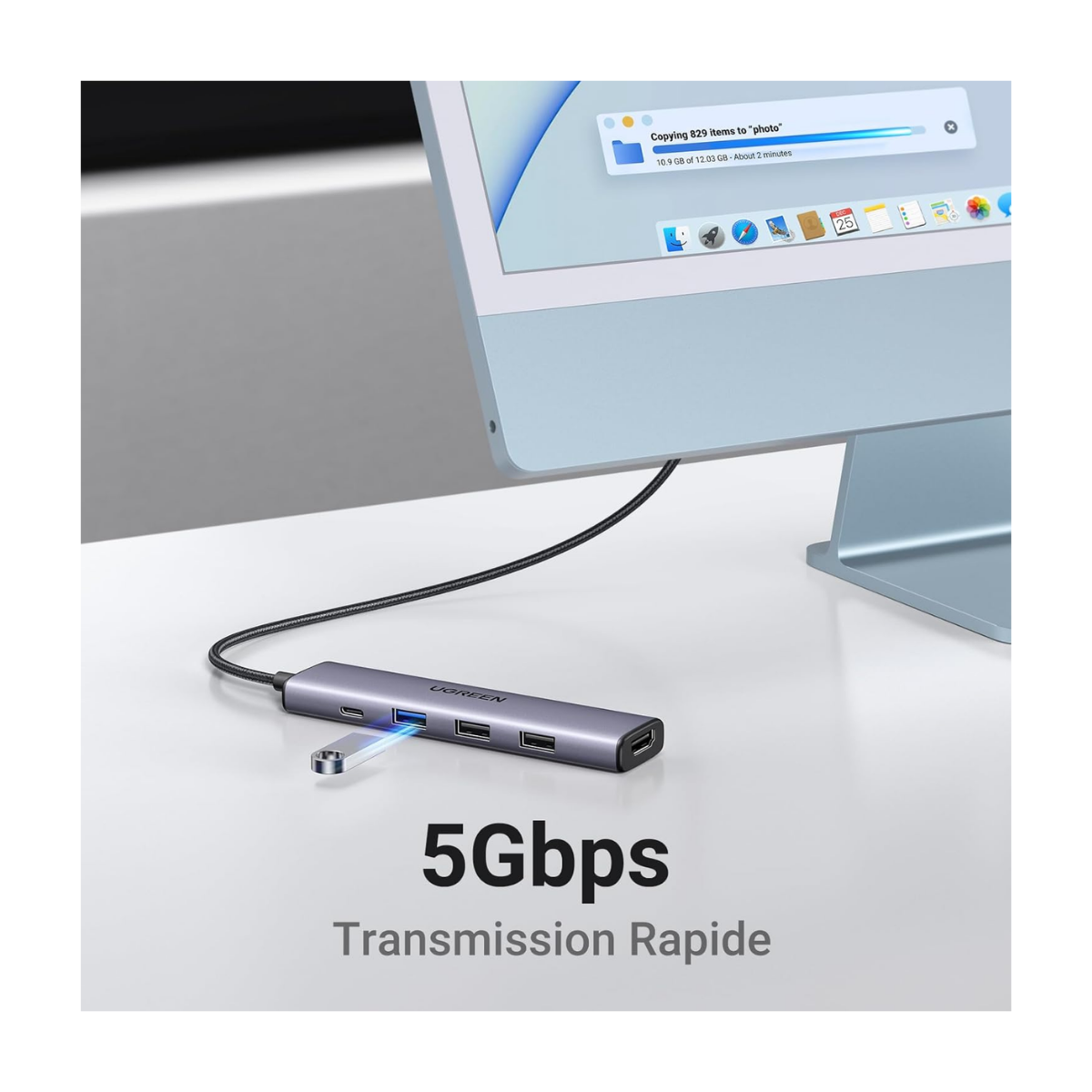 UGREEN Revodok 105 Hub USB C HDMI 4K PD 100W Charge Multi Data Ports 5Gbps 5 en 1 Adaptateur USB C vers HDMI