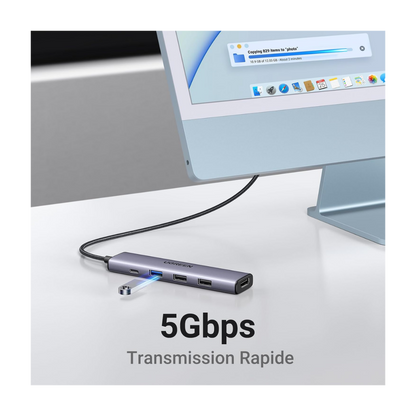 UGREEN Revodok 105 Hub USB C HDMI 4K PD 100W Charge Multi Data Ports 5Gbps 5 en 1 Adaptateur USB C vers HDMI