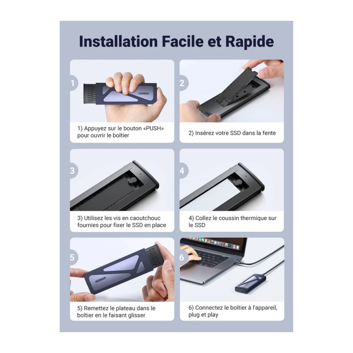 Boîtier SSD NVMe UGREEN – 10 Gbps USB 3.2