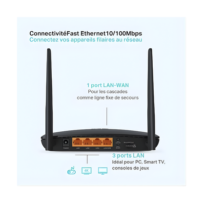 TP-Link Routeur 4G LTE 150Mbps WiFi N 300Mbps – TL-MR6400 Noir